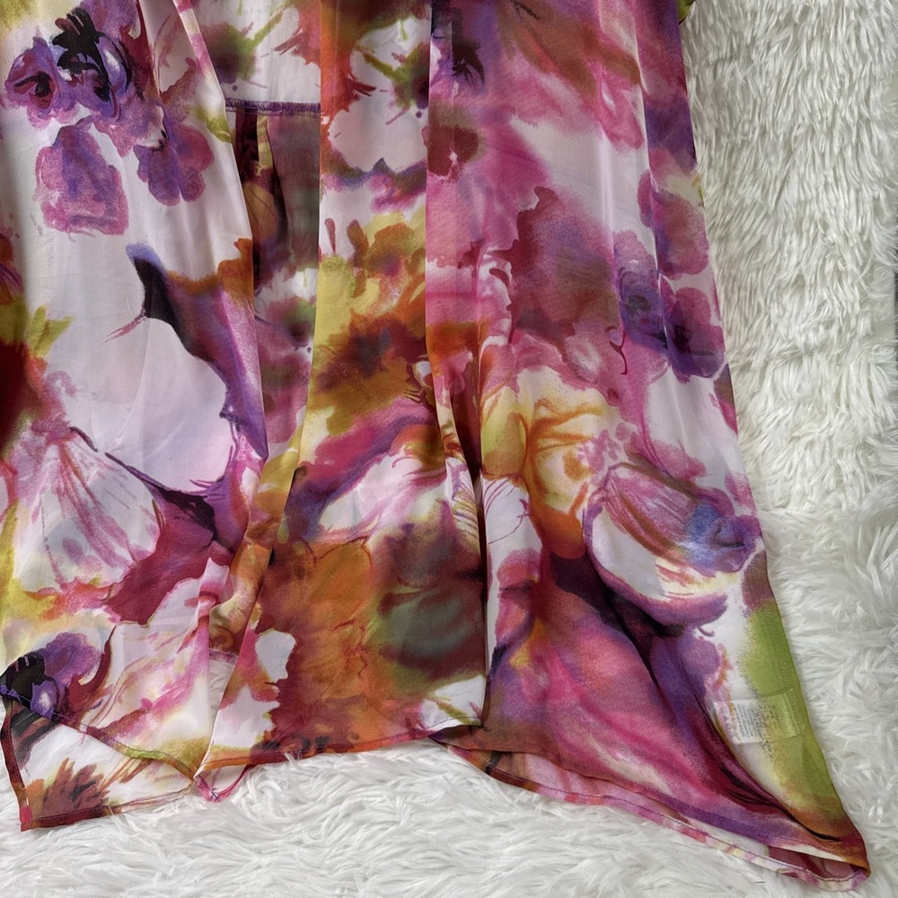 Susan Graver 3X Sheer Floral Kimono Open Front Sleeveless Boho Watercolor - Picture 5 of 10